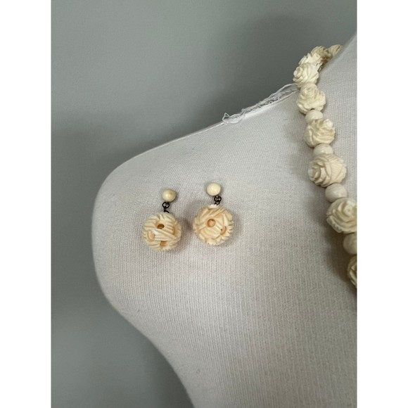 4pc Victorian Vintage Celluloid Necklace Earrings Brooch Antique Jewelry Bundle - Picture 2 of 6